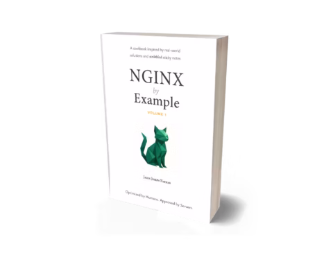 NGINX by Example book cover showing a green squid illustration on a white background.